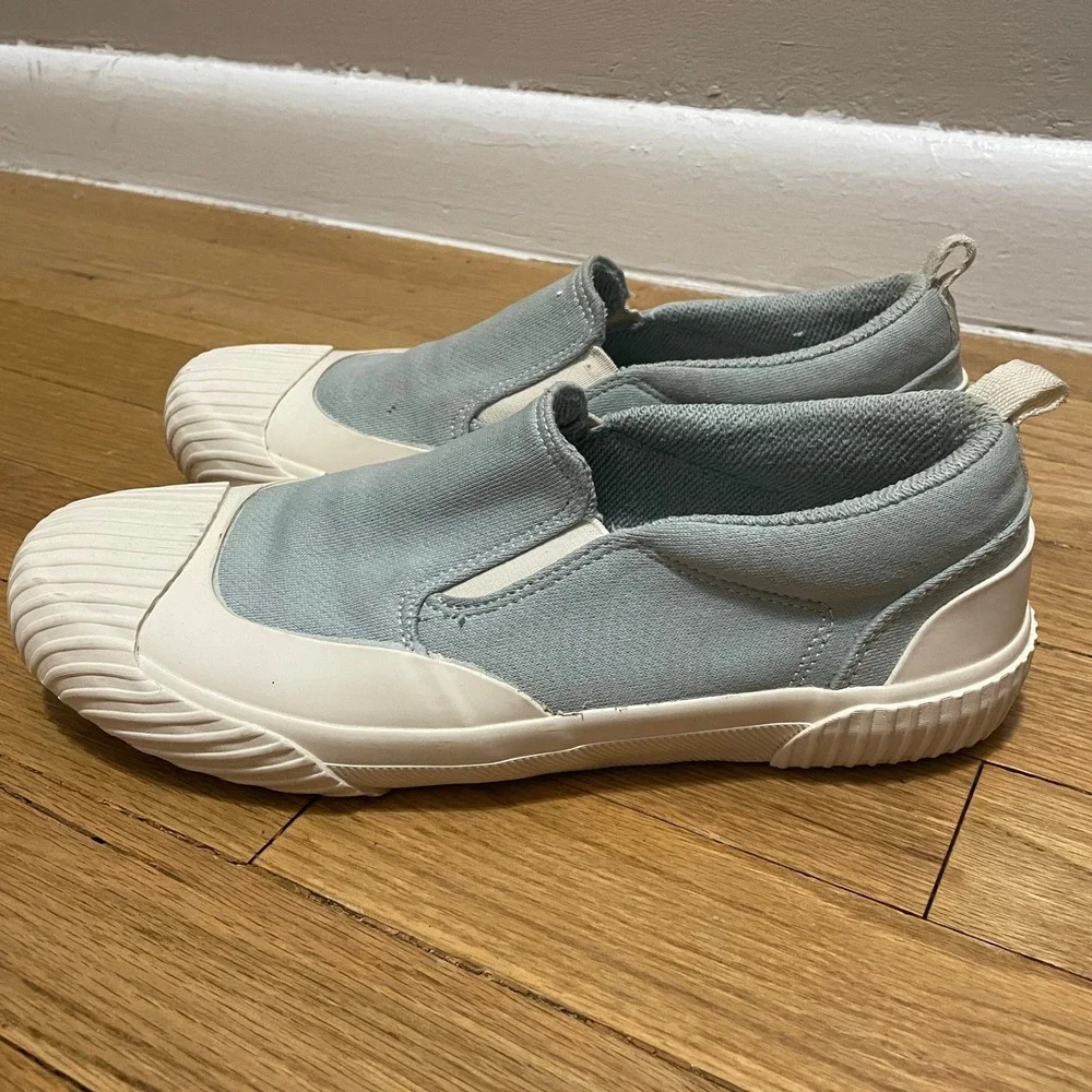 Zara‎ SRPLS Light Blue Canvas Slip On Sneakers Textured Cap Toe Shoes 39